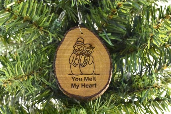 2 Snowmen You Melt My Heart Rustic Wood Ornament