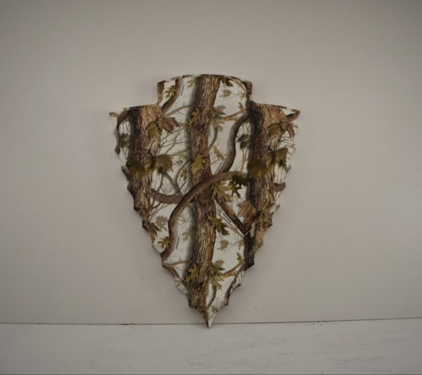 Arrowhead antler plaque with a snow blind camo design.