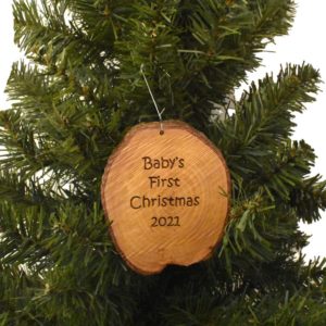 Rustic Engraved Wood Ornament Baby's FIrst Christmas