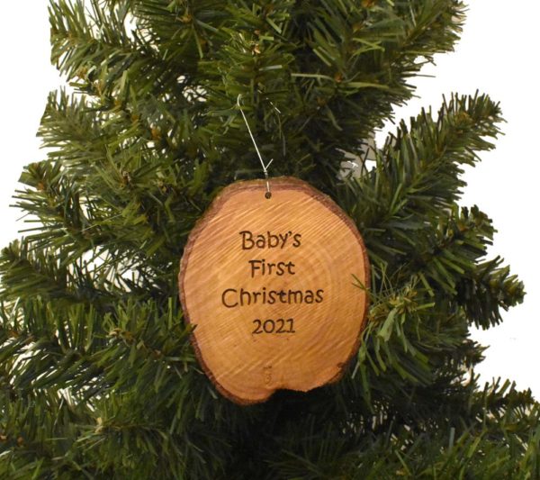Rustic Engraved Wood Ornament Baby's FIrst Christmas