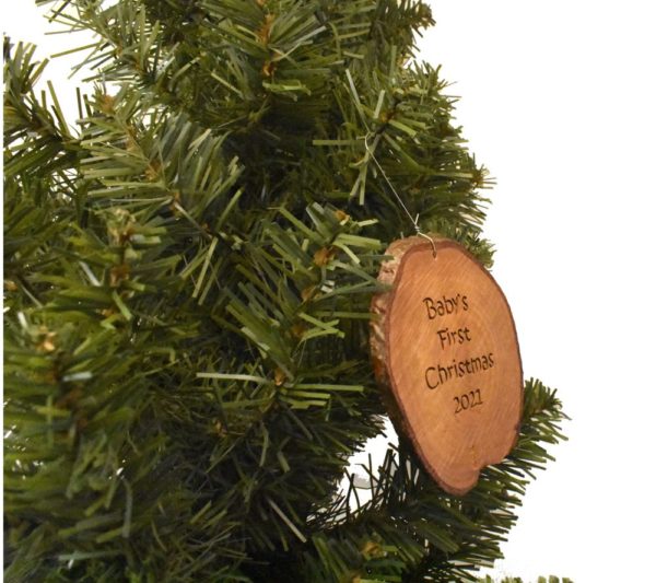 Engraved Baby's First Christmas Rustic Wood Ornament