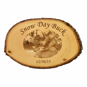 Engraved live edge oval sign.