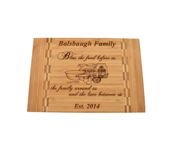 Custom engraved bamboo cutting board.