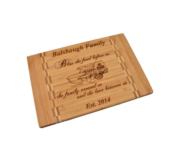 Custom engraved bamboo cutting board.