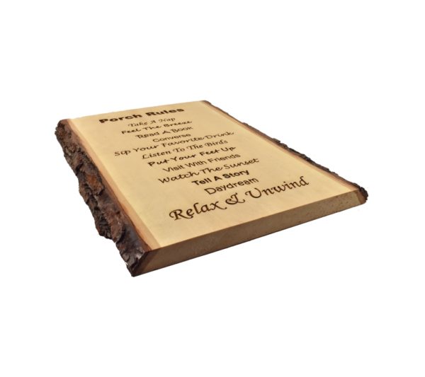 Engraved live edge sign.