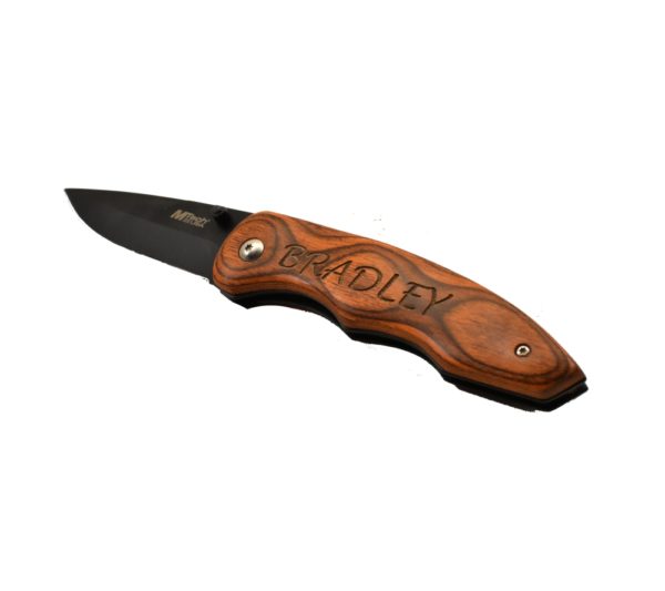 Engraved lockback pocket knife.