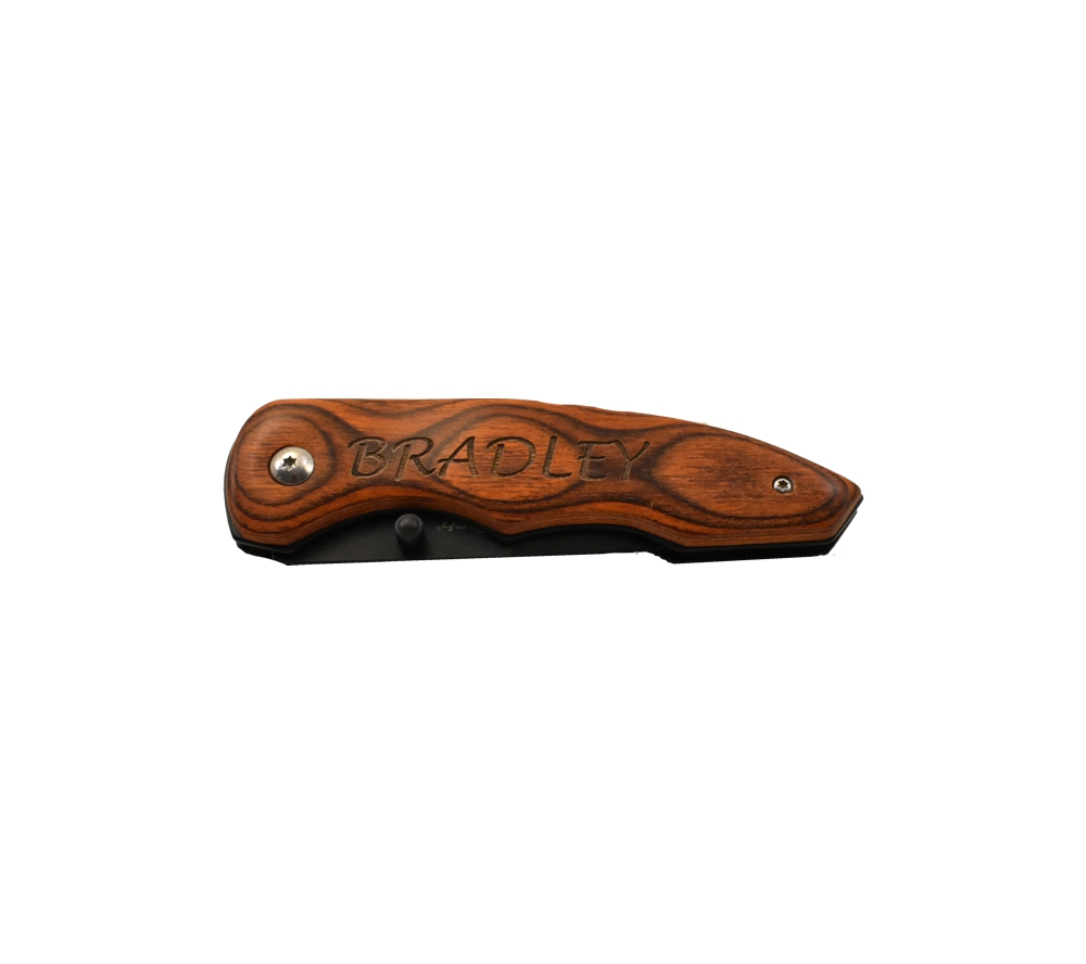 Fish Design - Wooden Pocket Knife / American Flag Etching - The Wood Reserve