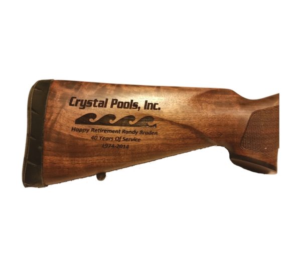 Custom engraved gun stock.