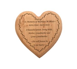 Custom engraved heart shaped plaque.