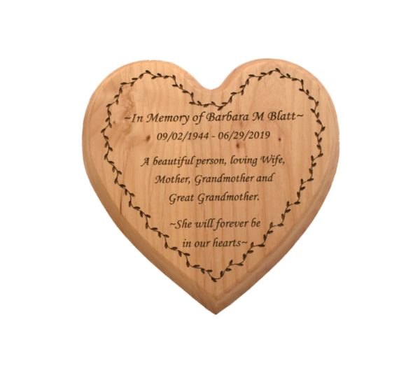 Custom engraved heart shaped plaque.