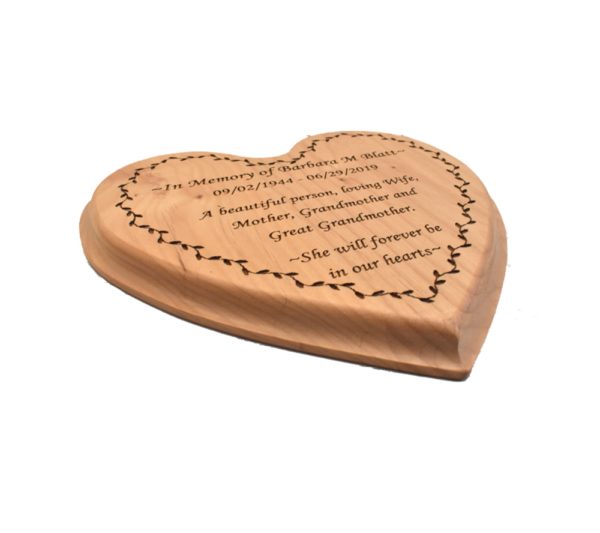 Custom engraved heart shaped plaque.