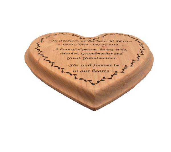 Custom engraved heart shaped plaque.