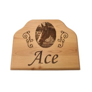 Horse stall name plaque.