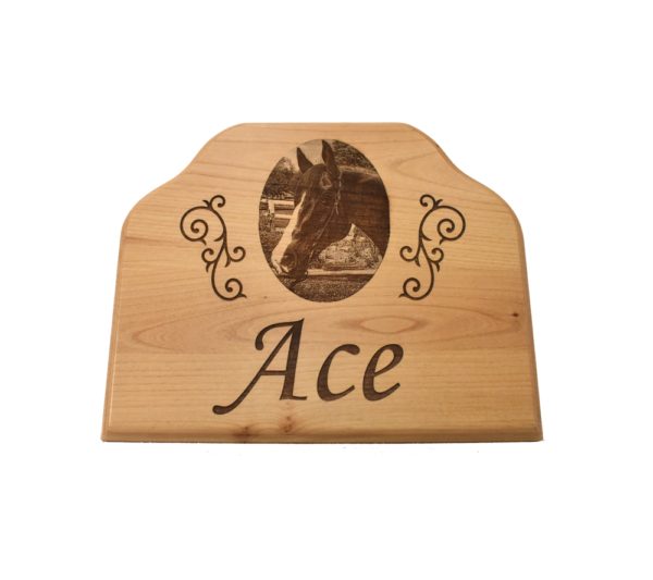 Horse stall name plaque.