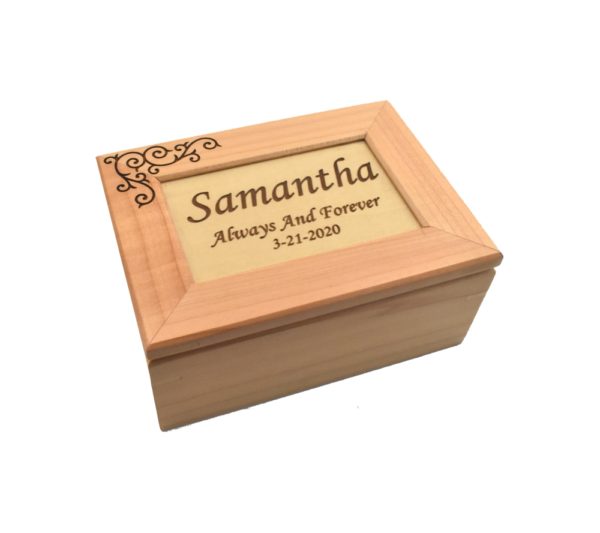 Personalized wooden keepsake box.