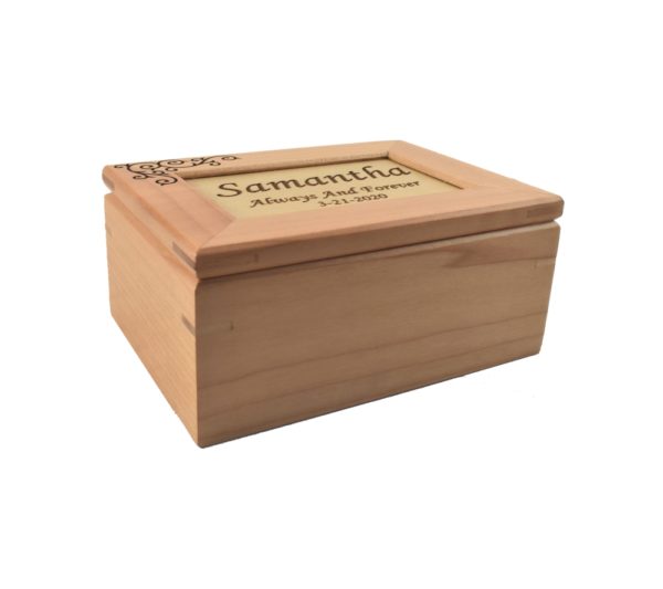 Personalized wooden keepsake box.