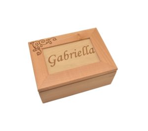 Personalized wooden keepsake box.