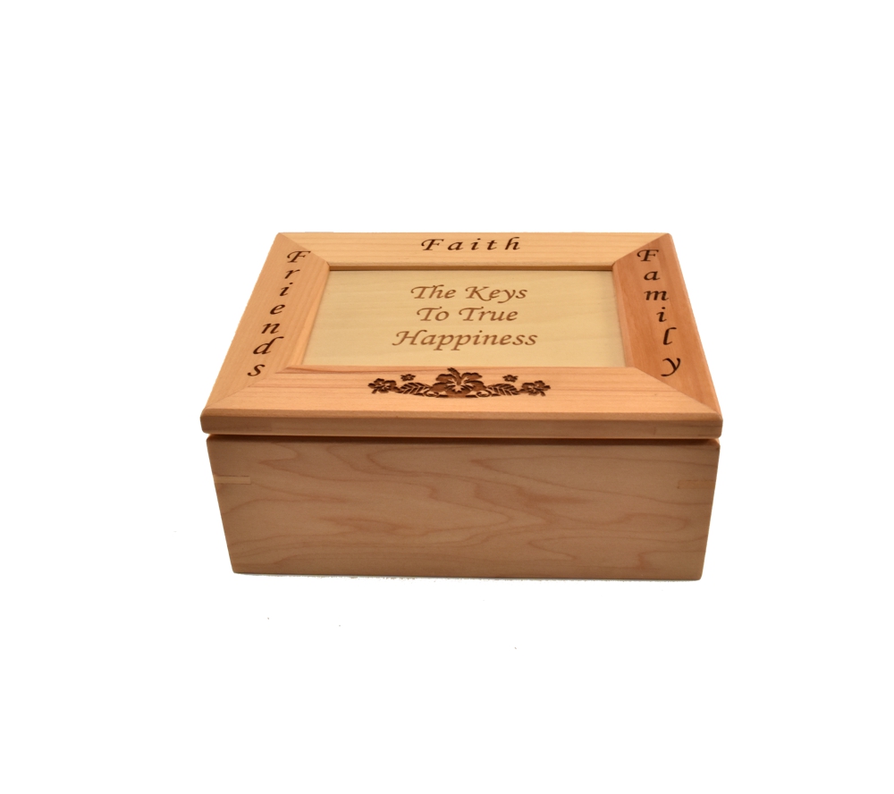 Personalised Wooden Cube Engraved Box Happiness Memories Keepsakes 