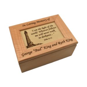 Personalized memorial wooden keepsake box.