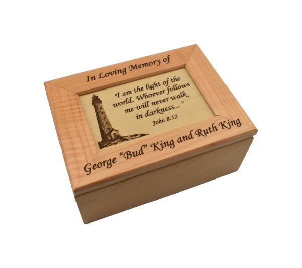 Personalized memorial wooden keepsake box.