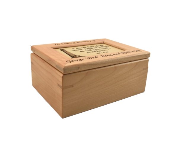 Personalized memorial wooden keepsake box.