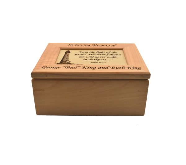 Personalized memorial wooden keepsake box.