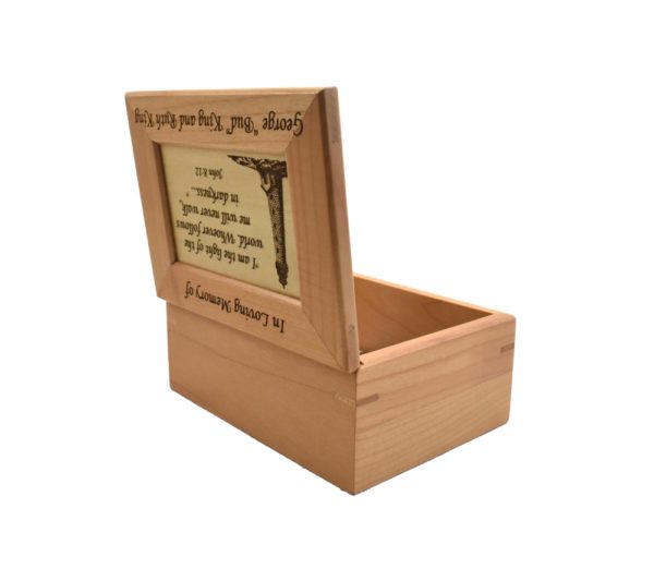 Personalized memorial wooden keepsake box.