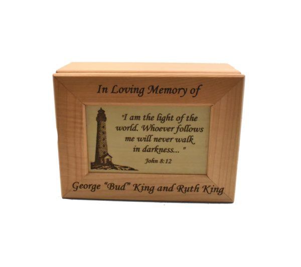 Personalized memorial wooden keepsake box.