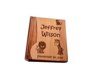 Personalized wooden photo album.