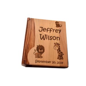 Personalized wooden photo album.