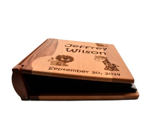 Personalized wooden photo album.
