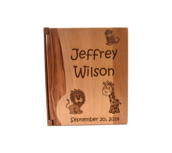 Personalized wooden photo album.