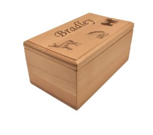 Personalized wooden keepsake box.