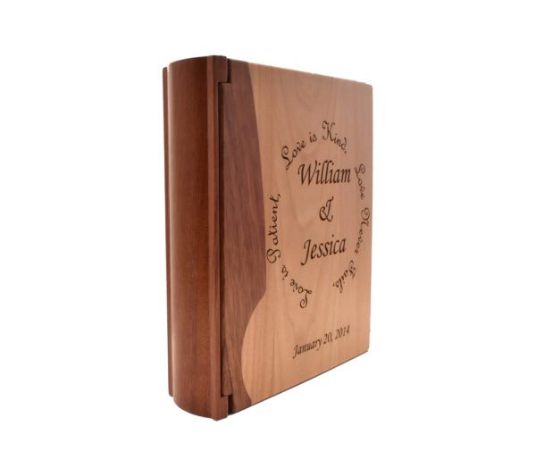 Personalized three ring wooden photo album.