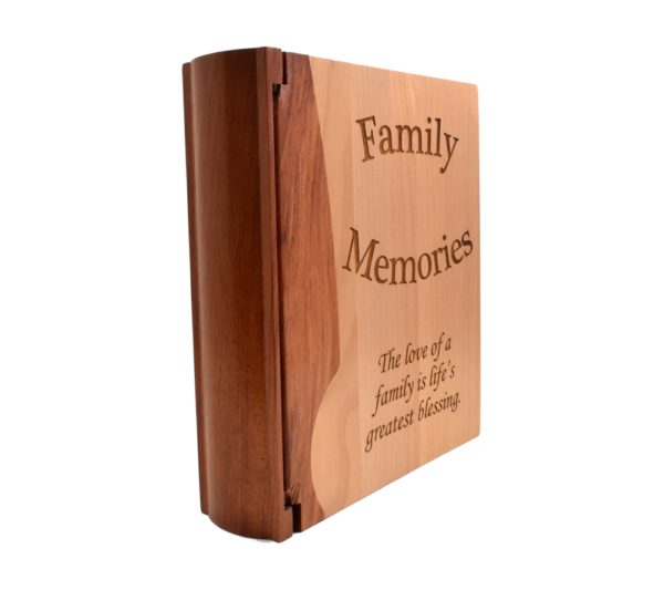 Personalized wooden photo album cover.