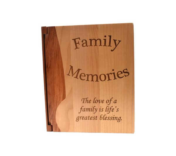 Personalized wooden photo album cover.