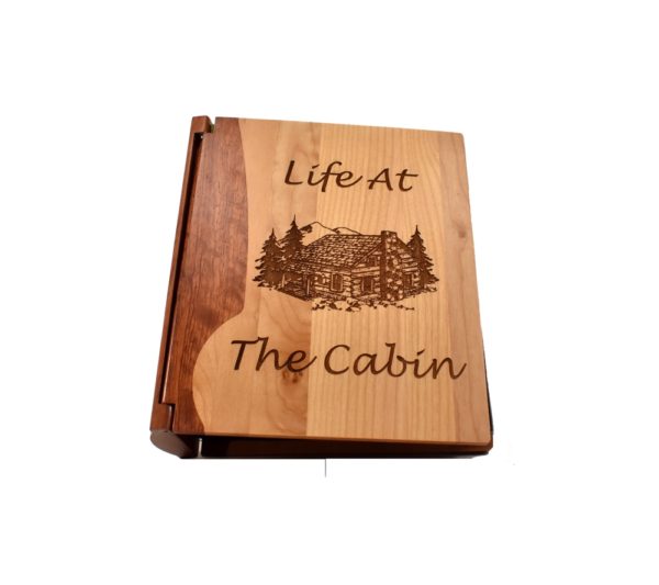 Personalized wooden photo album cover.