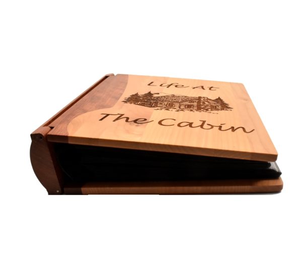 Personalized wooden photo album cover.