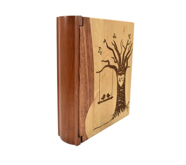 Personalized wooden photo album cover.