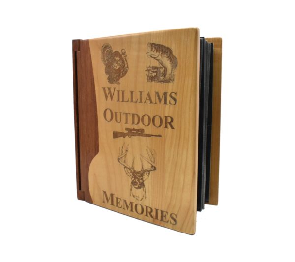 Personalized wooden photo album.