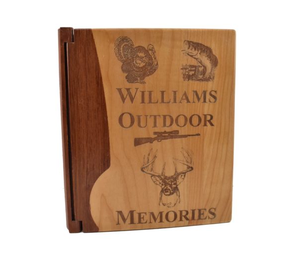 Personalized wooden photo album.