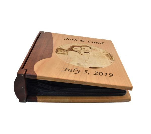 Personalized three ring wooden photo album.