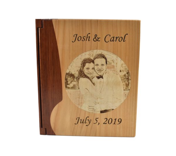 Personalized three ring wooden photo album.