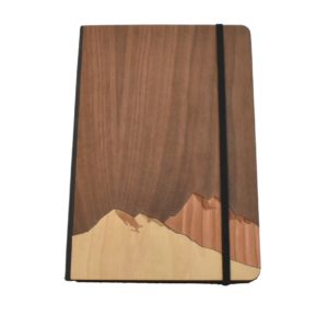 Wooden notebook cover engraved with Mountains.