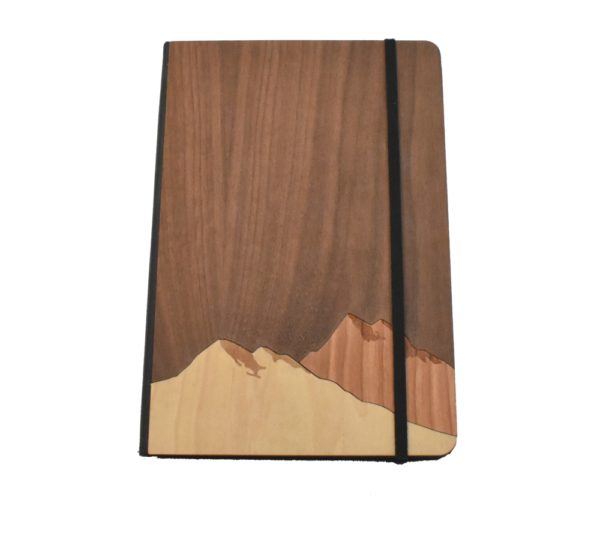 Wooden notebook cover engraved with Mountains.