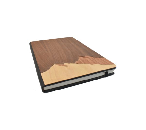 Wooden notebook cover engraved with Mountains.