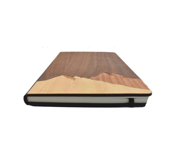 Wooden notebook cover engraved with Mountains.