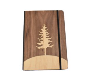 Tree engraved wooden notebook.