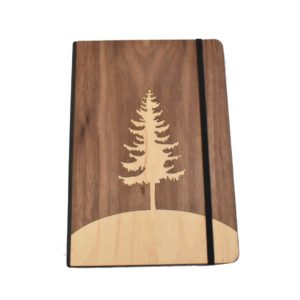 Tree engraved wooden notebook.