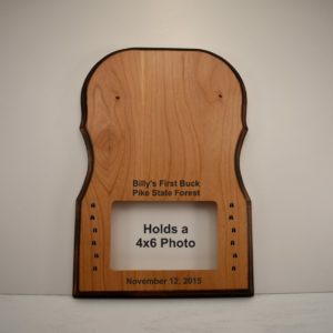 Custom engraved photo and antler plaque.